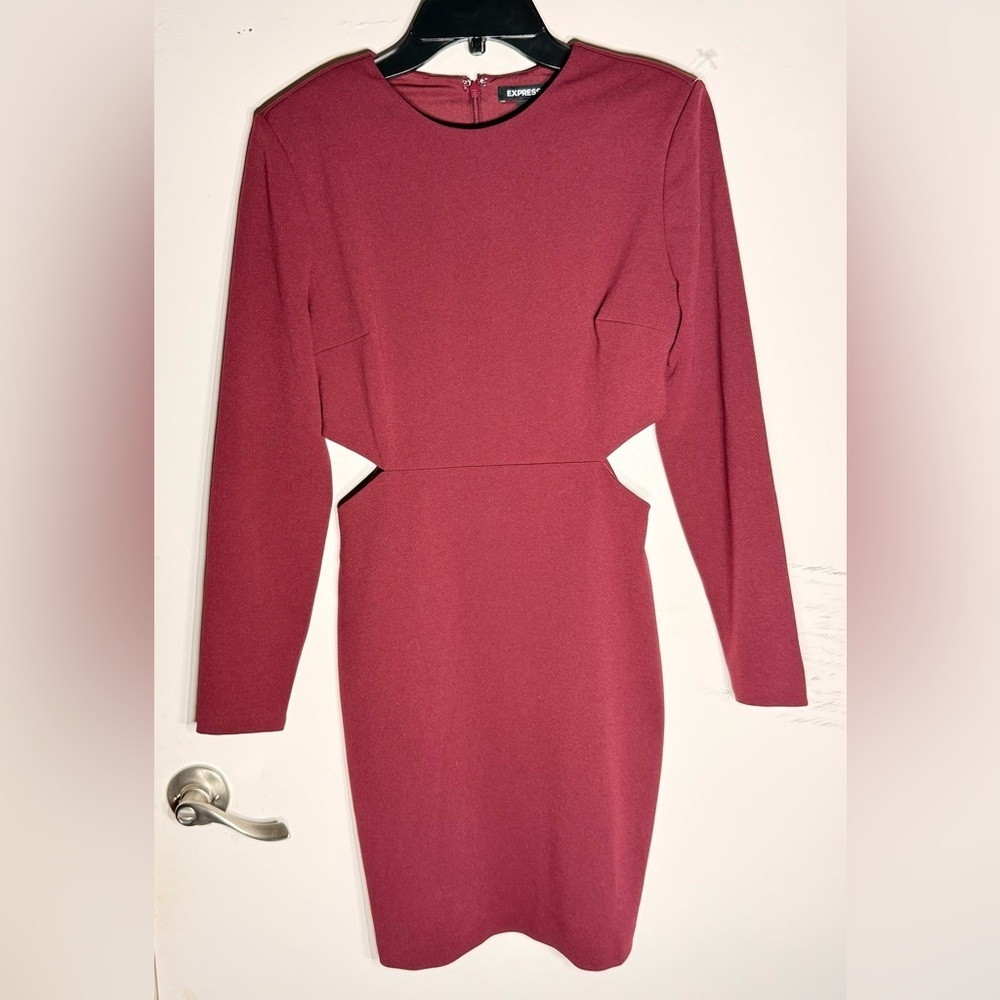 Express Burgundy Long Sleeve Bodycon Dress Size S